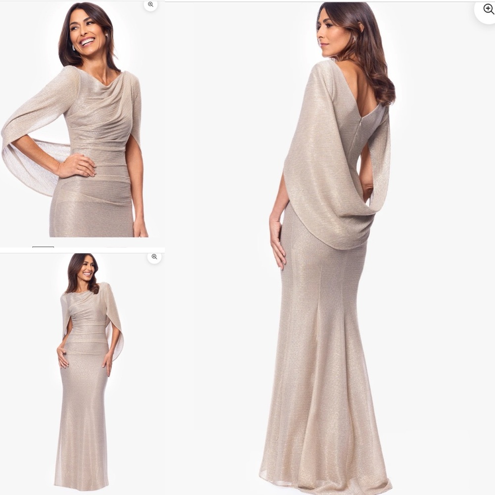 Betsy & Adam Metallic Crinkle Ruched Sheath Gown Size 14